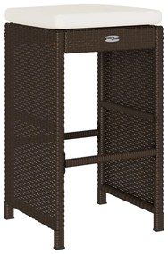 Bancos de bar para jardim com almofadões 6 pcs vime PE castanho