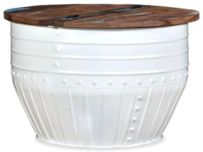 Mesa centro madeira reciclada maciça branca em forma de barril