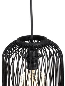 Candeeiro de suspensão exterior inteligente preto em vime 3 luzes com LED incluído - Calamus