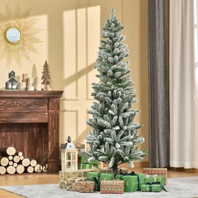 Árvore de Natal 180cm Neve Artificial com 394 Ramos Ignífugos de PVC Base Dobrável e Suporte de Aço Decoração de Natal para Interiores Ø60x180cm Verde