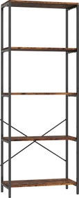 HOMCOM Estante de livros, 5 níveis, metal, superfície melamínica, marrom | Aosom Portugal