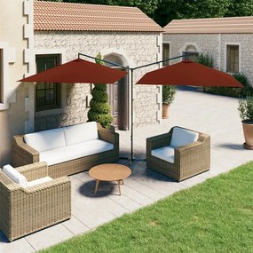 Guarda-sol de jardim duplo c/ poste de aço 600x300 cm terracota