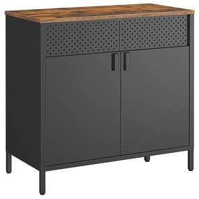 Armário de armazenamento com portas duplas, prateleira ajustável. | SONGMICS | 80 x 40 x 76 cm | castanho rústico e preto | LSC102B01.