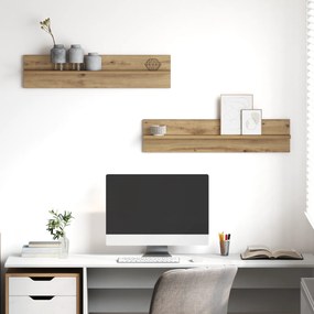 vidaXL Prateleiras de Parede com prateleira 2 pcs Carvalho Artesanal