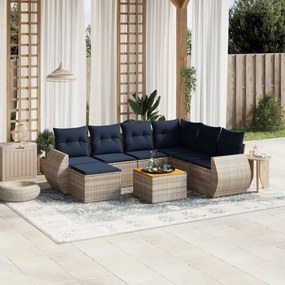 vidaXL 8 pcs conjunto sofás p/ jardim c/ almofadões vime PE cinzento