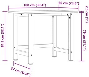 Bancada retangular 100x60x81,5cm carvalho maciço castanho-claro