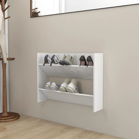 vidaXL Sapateira de parede 80x18x60 cm contraplacado branco brilhante