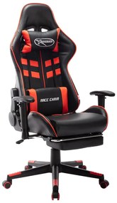Cadeira gaming c/ apoio de pés couro artificial preto/vermelho
