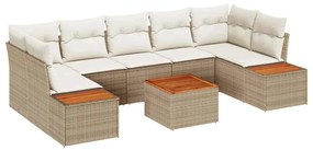 Conjunto de Sofá de Jardim de 8 Peças com Almofadas Bege de Rattan de
