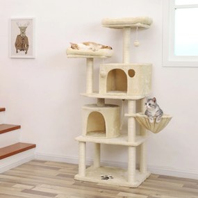 Arranhador gatos 2 cavernas 55 x 45 x 152 cm bege