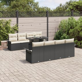 vidaXL Conjunto de Sofá de Jardim de 9 Peças com Almofadas Preto Rattan Polipropileno