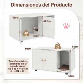 Móvel para caixa areia Gatos (CAIXA AREIA PLASTICA NÃO INCLUIDA), 90 x 50 x 50 cm, Branco