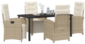 Conjunto de Jantar de Jardim 5 Peças com Almofadas Bege em Rattan Sint
