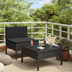 310199 vidaXL 2 pcs conjunto lounge de jardim c/ almofadões vime PE preto