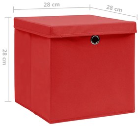 Caixas de arrumação com tampas 4 pcs 28x28x28 cm vermelho