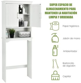 Armarios para sanitas com portas duplas 3 prateleiras ajustáveis Estante para casa de banho Estante para lavandaria  63 x 23 x 168 cm Branco