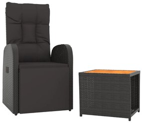 2 pcs conjunto lounge para jardim vime PE/acácia maciça preto