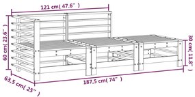 3 pcs conjunto lounge de jardim madeira de pinho maciça