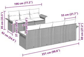 Conjunto de Sofá de Jardim de 8 Peças com Almofadas Cinza Polirattan A
