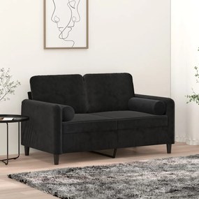Sofá 2 lugares c/ almofadas decorativas 120 cm veludo preto