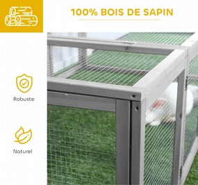 Gaiola para coelhos para interior e exterior, com 2 portas superiores, 181 x 100 x 48 cm, em madeira maciça cinzenta
