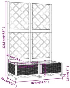 Vaso/floreira jardim c/ treliça 80x40x121,5 cm PP castanho