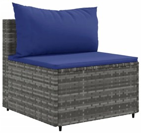 4 pcs conjunto lounge de jardim c/ almofadões vime PE cinzento