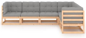 6 pcs conjunto lounge de jardim c/ almofadões pinho maciço