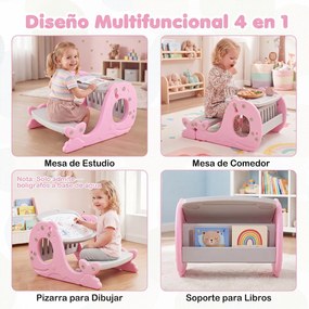 Conjunto de Mesa de Atividades Infantil com Banco, 67 x 54 x 39 cm, 4 em 1, Rosa