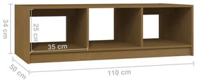 Mesa de centro 110x50x34 cm pinho maciço castanho mel