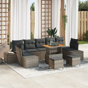 Conjunto de Sofá de Jardim vidaXL de 10 Peças com Almofadas Cinzento Poli Rattan Acácia