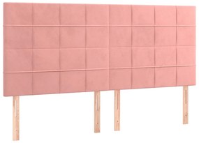 Cabeceira de cama c/ luzes LED veludo 200x5x118/128 cm rosa