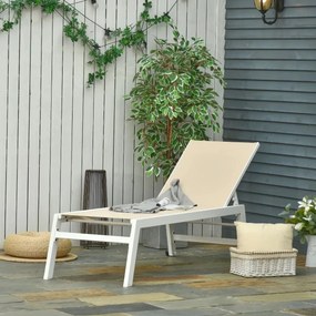 Espreguiçadeira de Jardim com Encosto Reclinável 5 Posições em Alumínio e Textilene Carga 120 kg 169x65x102 cm Bege