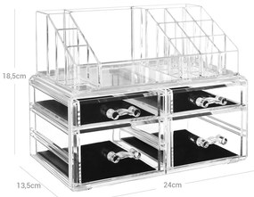 Organizador de maquilhagem acrílico com 4 gavetas transparentes | SONGMICS | 23.8 x 15.3 x 18.8 cm | transparente | JKA005TP.