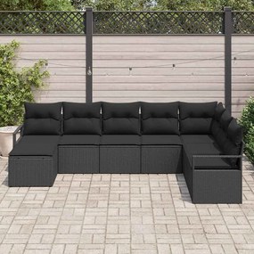 Conjunto de Sofá de Jardim de 8 Peças com Almofadas Preto Rattan