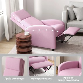 Poltrona Relax Reclinável Manual em Linho – Rosa – 64x86x102 cm