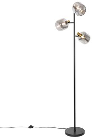 LED Candeeiro de pé inteligente preto com dourado e vidro fumê 3-luzes incluindo 3 Wifi P45 - Zuzanna Design