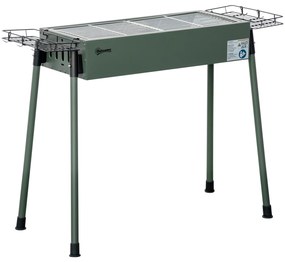 Outsunny Barbecue a Carvão com 2 Grelhas de Aço Inoxidável Portátil com 2 Prateleiras para Temperos com Ganchos 77x30x70 cm Verde