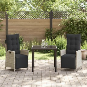 Conjunto de Jantar de Jardim de 3 Peças Cinza Claro Vime Poliéster