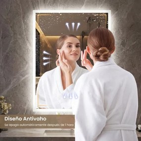 Espelho LED para casa de banho 80 x 60 cm retangular de parede com função antiembaciamento, memória, 3 cores de luz e controlo tátil Prata