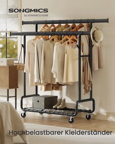 Guarda roupa aberto, cabide ajustavel, com prateleira e ganchos 52,5 x (107-149,8) x (144,2-164,2) preto