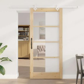 Porta Deslizante vidaXL com Conjunto de Acessórios 93x202 cm Madeira Sólida de Pinho