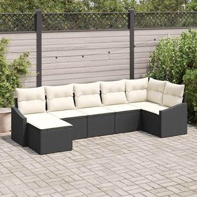vidaXL Conjunto de Sofá de Jardim com Almofadas Preto Rattan Polimérico