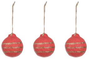 Kave Home - Set Galia de 3 bolas decorativas riscas vermelho
