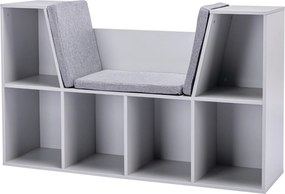 HOMCOM Estante Infantil 2-em-1 Estante + Banco incl. Almofada 103 cm × 30 cm × 62 cm Branco + Cinza | Aosom Portugal