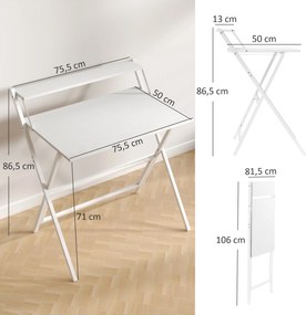 Secretária dobrável 75,5 x 50 cm com prateleira de arrumação para o quarto e espaços pequenos, branca