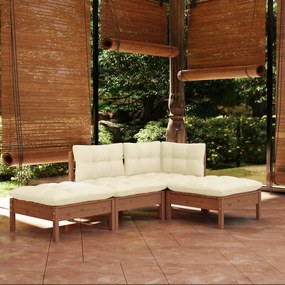 4 pcs conjunto lounge de jardim c/ almofadões pinho maciço