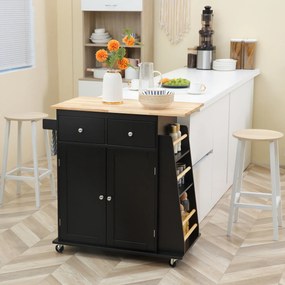 Mesa de cozinha para ilha de cozinha com bancada 80 x 45 x 89,5 cm, prateleira, suporte para garrafas, suporte para panos de cozinha, 2 gavetas e armá