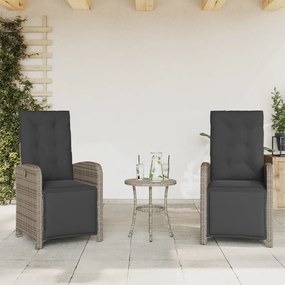 vidaXL Cadeiras jardim reclináveis 2 pcs c/ apoio de pés vime PE cinza
