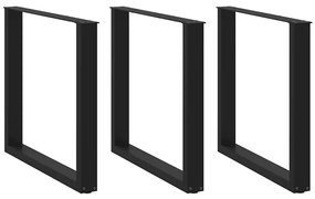 Pés para mesa de jantar em formato de U, 3 peças, preto, 90x(72-73) cm